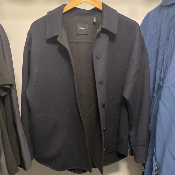 Theory Shirt Jacket Wool Cashmere Navy Black Medium - Picture 2 of 7